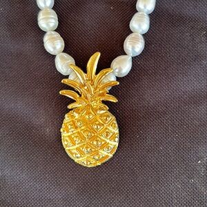 Susan Shaw pineapple/pearl necklace with adjustable clasp. New in box.